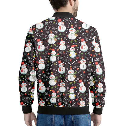 Happy Snowman Pattern Print Men's Bomber Jacket