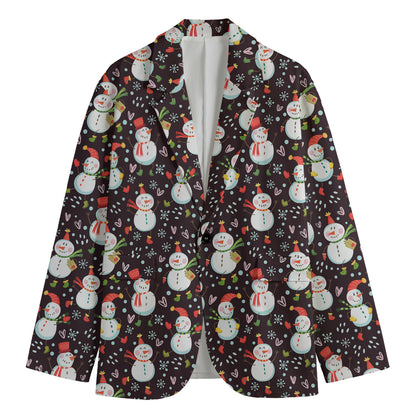 Happy Snowman Pattern Print Men's Cotton Blazer
