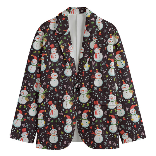 Happy Snowman Pattern Print Men's Cotton Blazer
