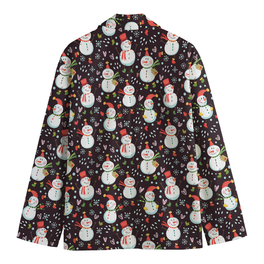 Happy Snowman Pattern Print Men's Cotton Blazer