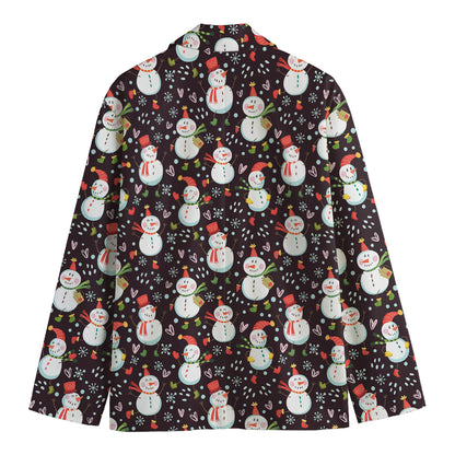 Happy Snowman Pattern Print Men's Cotton Blazer