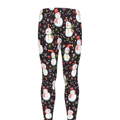 Happy Snowman Pattern Print Men's leggings