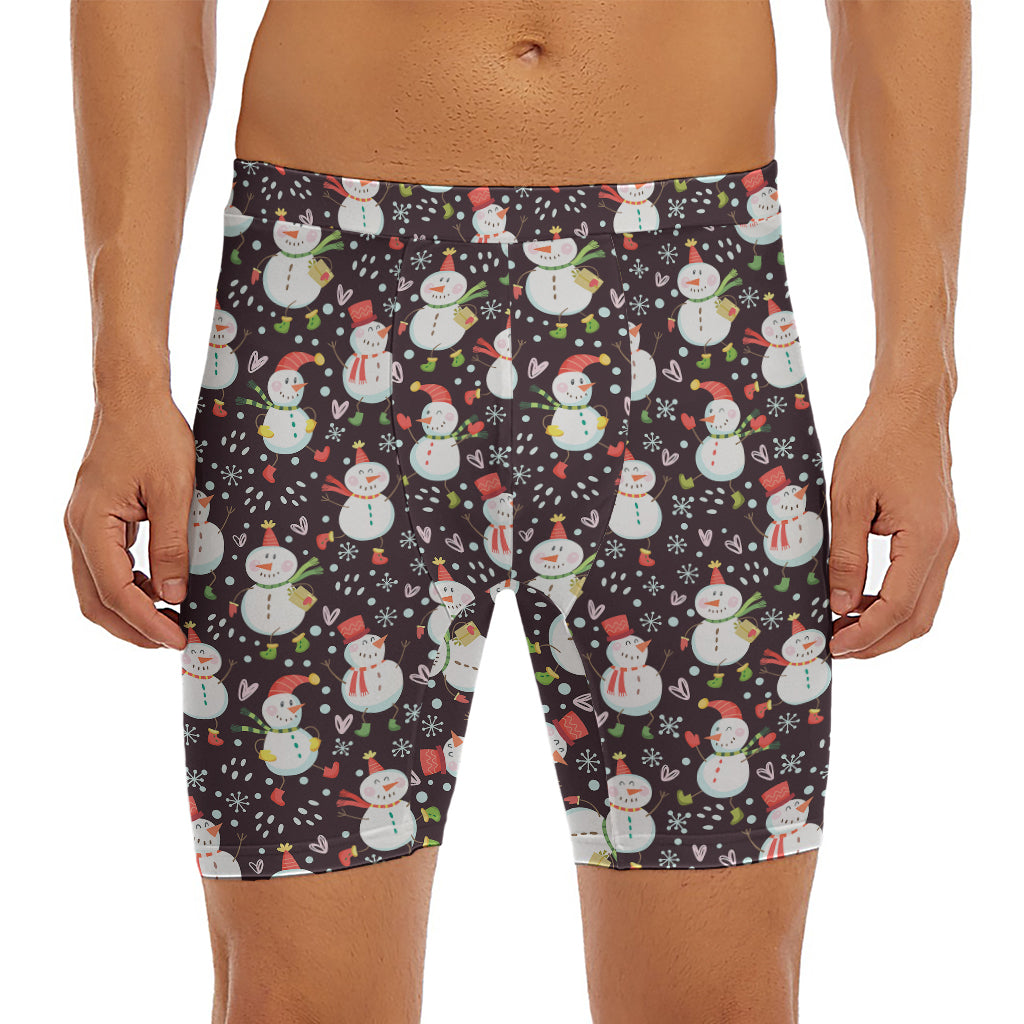 Happy Snowman Pattern Print Men's Long Boxer Briefs