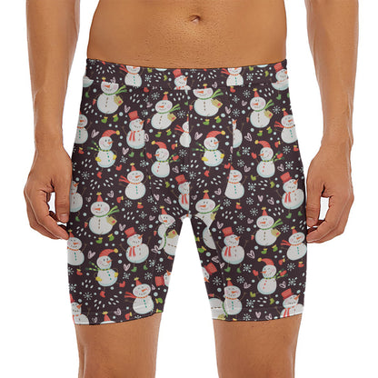 Happy Snowman Pattern Print Men's Long Boxer Briefs