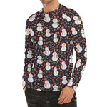 Happy Snowman Pattern Print Men's Long Sleeve Rash Guard