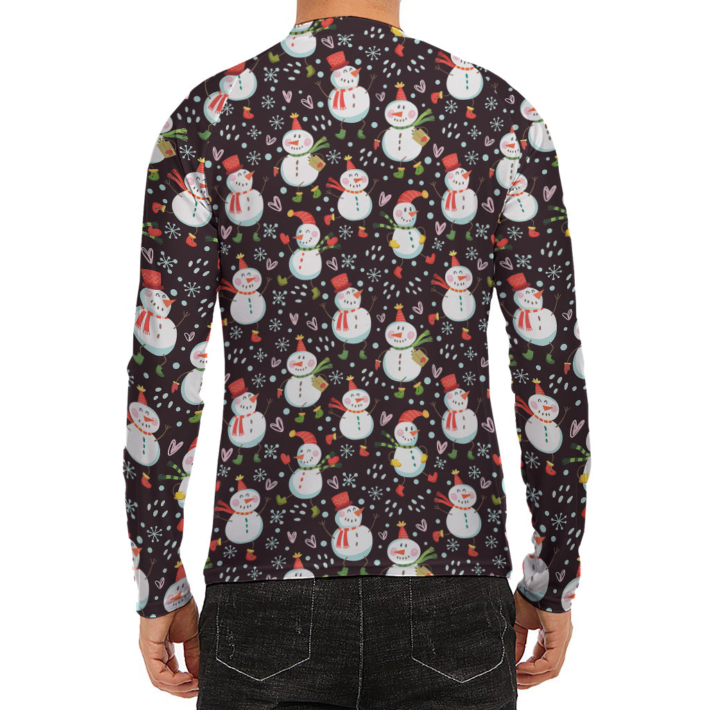 Happy Snowman Pattern Print Men's Long Sleeve Rash Guard