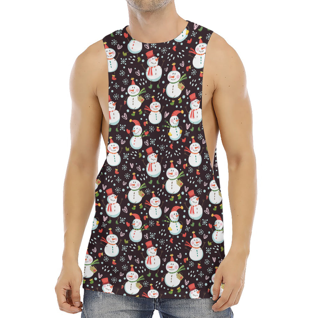 Happy Snowman Pattern Print Men's Muscle Tank Top