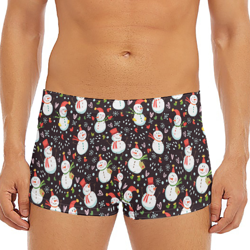 Happy Snowman Pattern Print Men's Short Boxer Briefs
