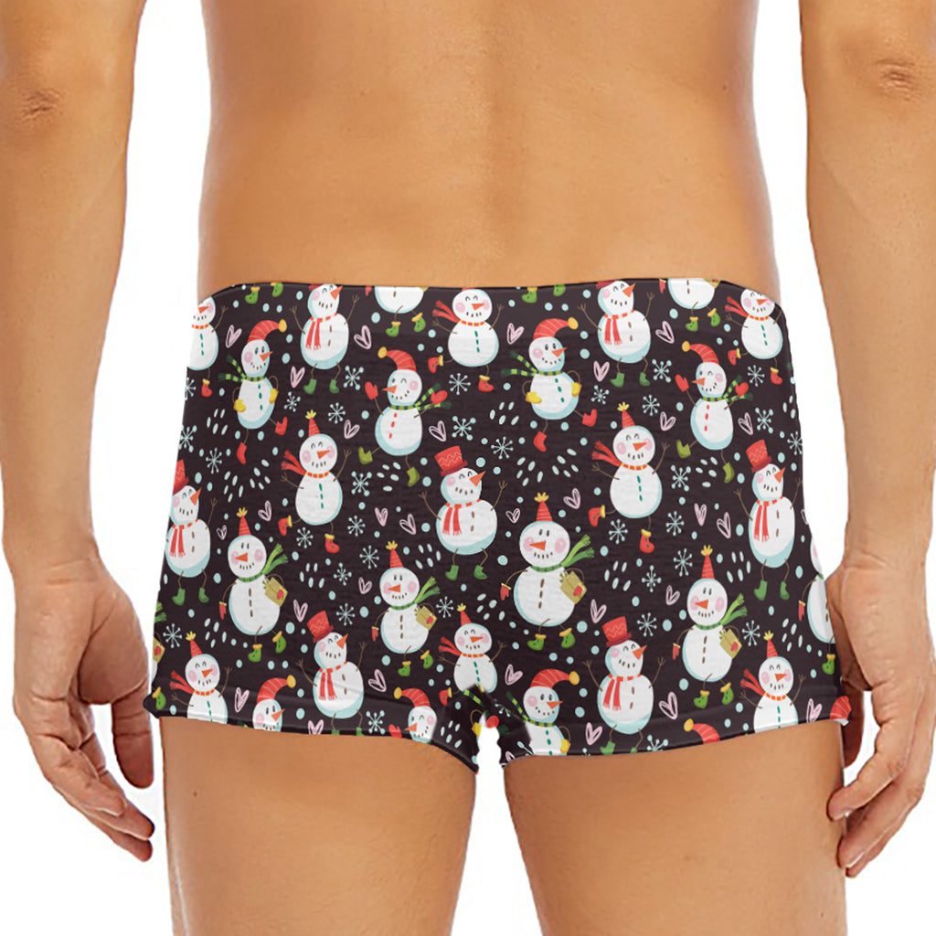 Happy Snowman Pattern Print Men's Short Boxer Briefs