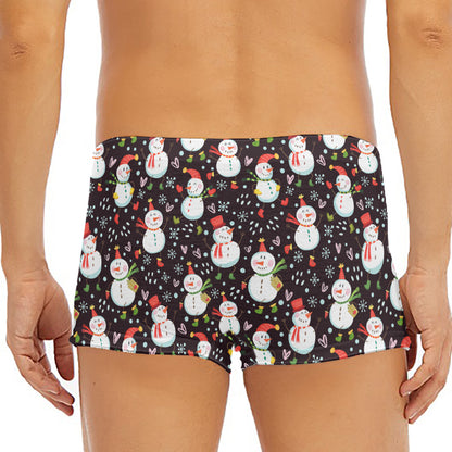 Happy Snowman Pattern Print Men's Short Boxer Briefs