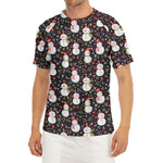 Happy Snowman Pattern Print Men's Short Sleeve Rash Guard