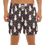 Happy Snowman Pattern Print Men's Split Running Shorts