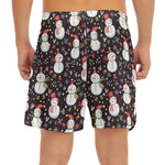 Happy Snowman Pattern Print Men's Split Running Shorts