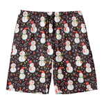 Happy Snowman Pattern Print Men's Swim Trunks