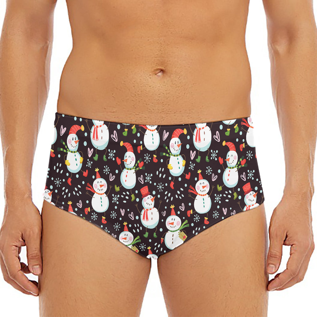 Happy Snowman Pattern Print Men's Triangle Swim Briefs