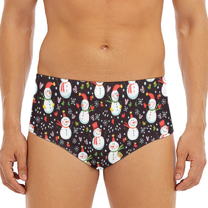 Happy Snowman Pattern Print Men's Triangle Swim Briefs