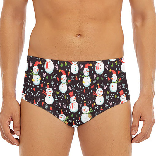 Happy Snowman Pattern Print Men's Triangle Swim Briefs