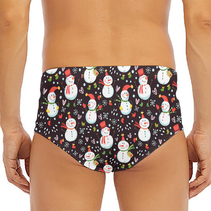 Happy Snowman Pattern Print Men's Triangle Swim Briefs