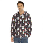 Happy Snowman Pattern Print Men's Velvet Pullover Hoodie