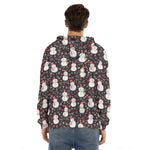 Happy Snowman Pattern Print Men's Velvet Pullover Hoodie