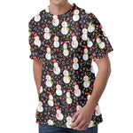 Happy Snowman Pattern Print Men's Velvet T-Shirt