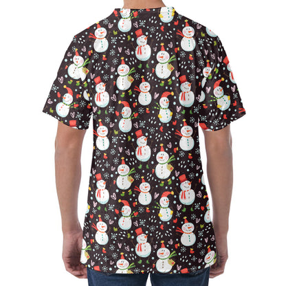 Happy Snowman Pattern Print Men's Velvet T-Shirt