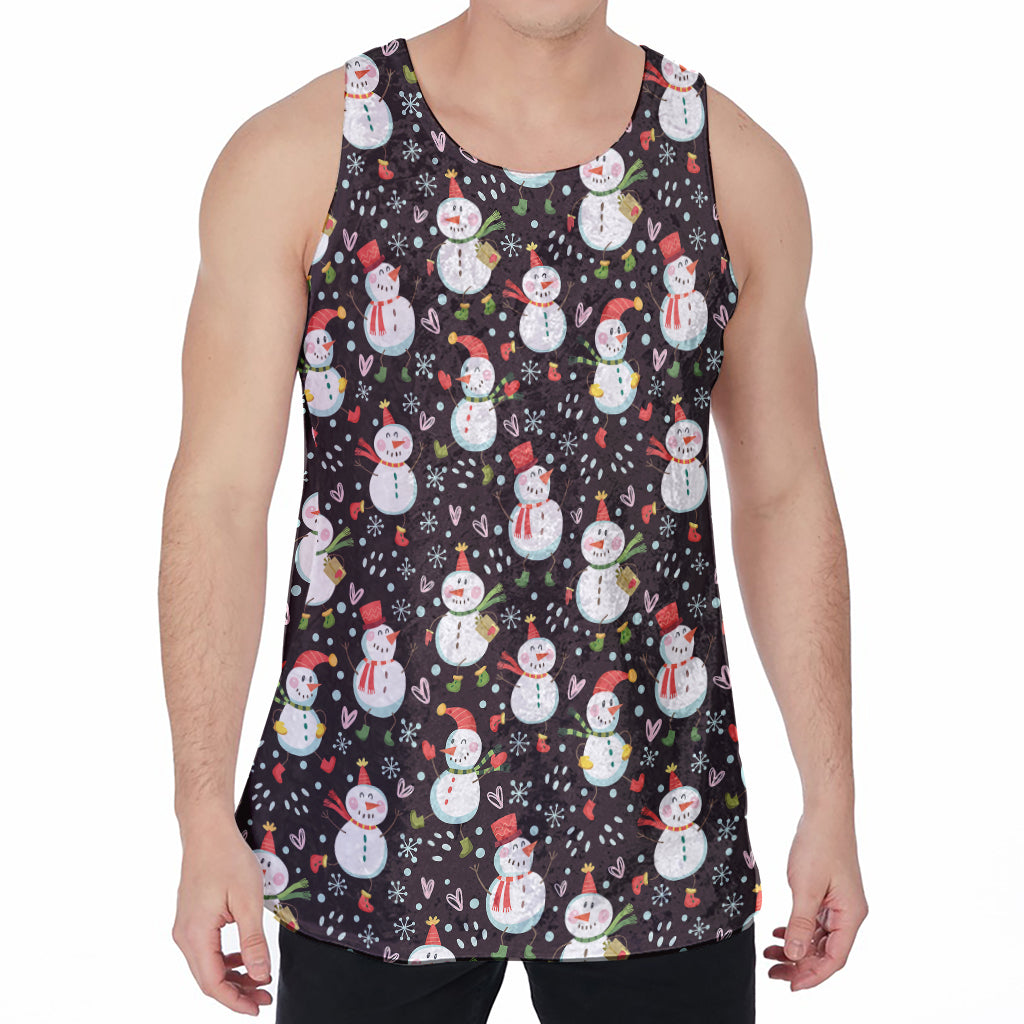 Happy Snowman Pattern Print Men's Velvet Tank Top