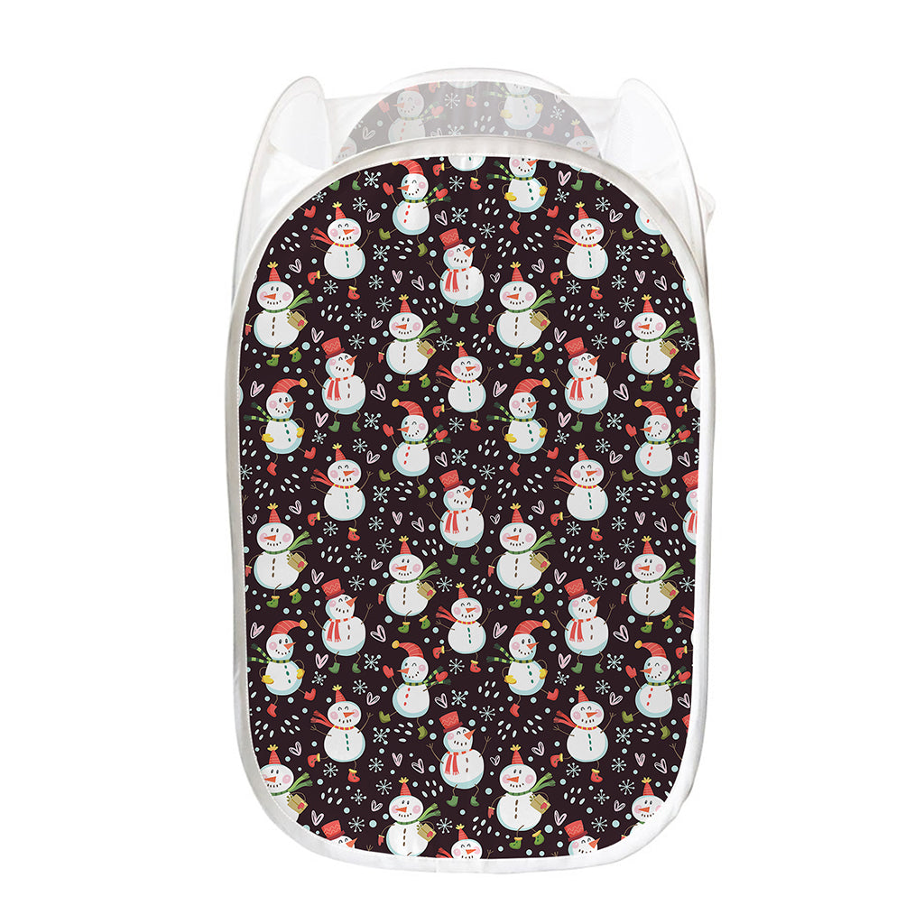 Happy Snowman Pattern Print Mesh Laundry Hamper
