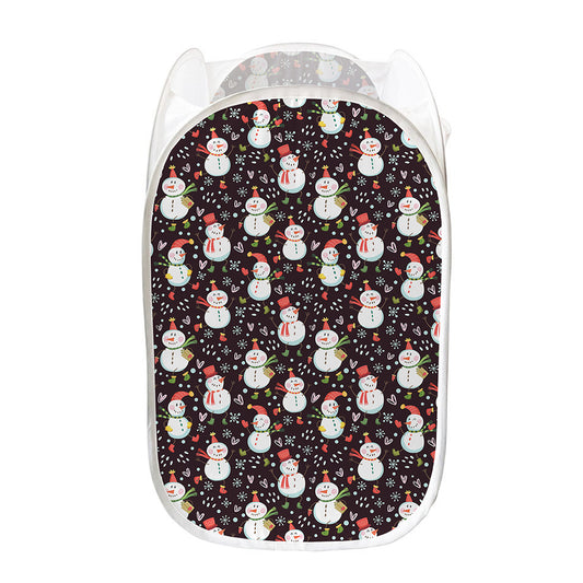 Happy Snowman Pattern Print Mesh Laundry Hamper