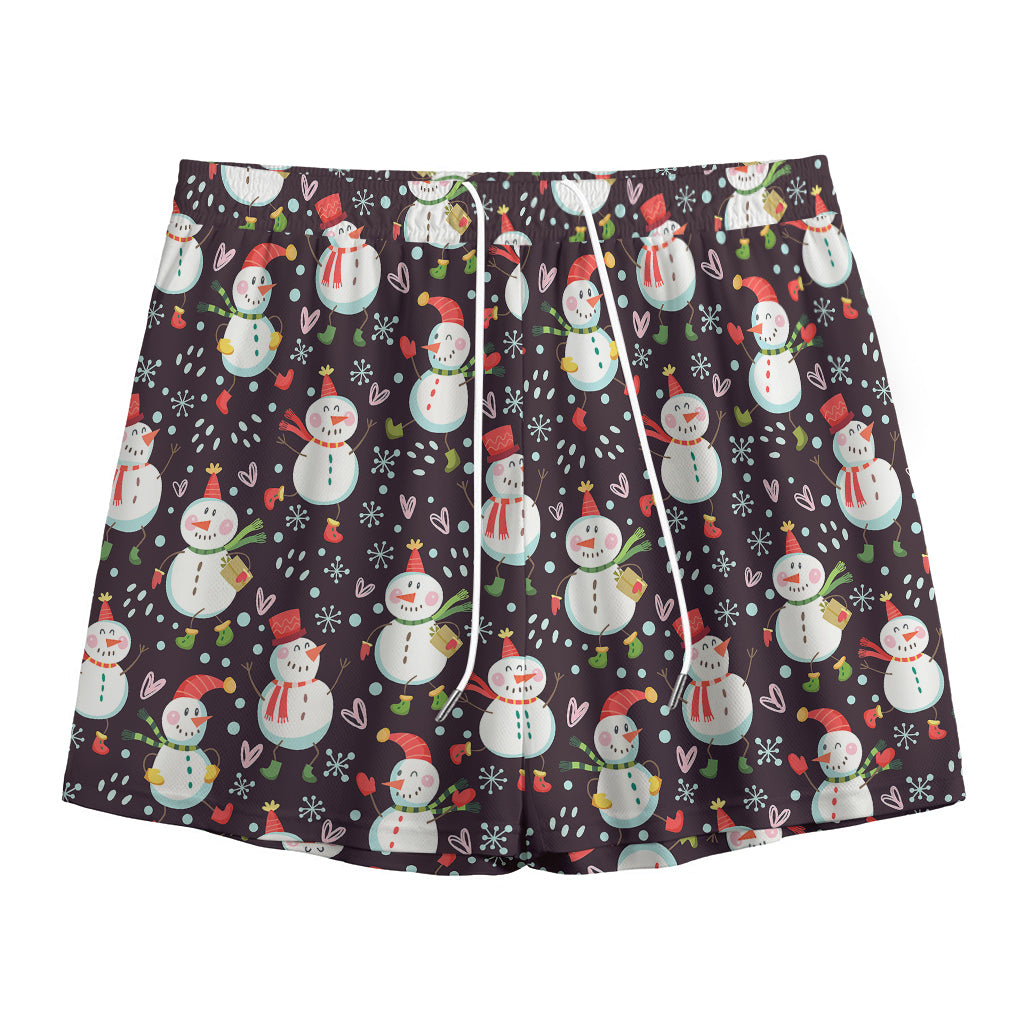 Happy Snowman Pattern Print Mesh Shorts
