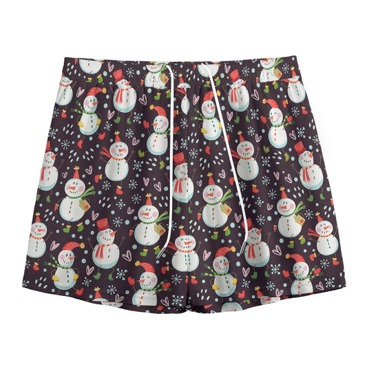 Happy Snowman Pattern Print Mesh Shorts