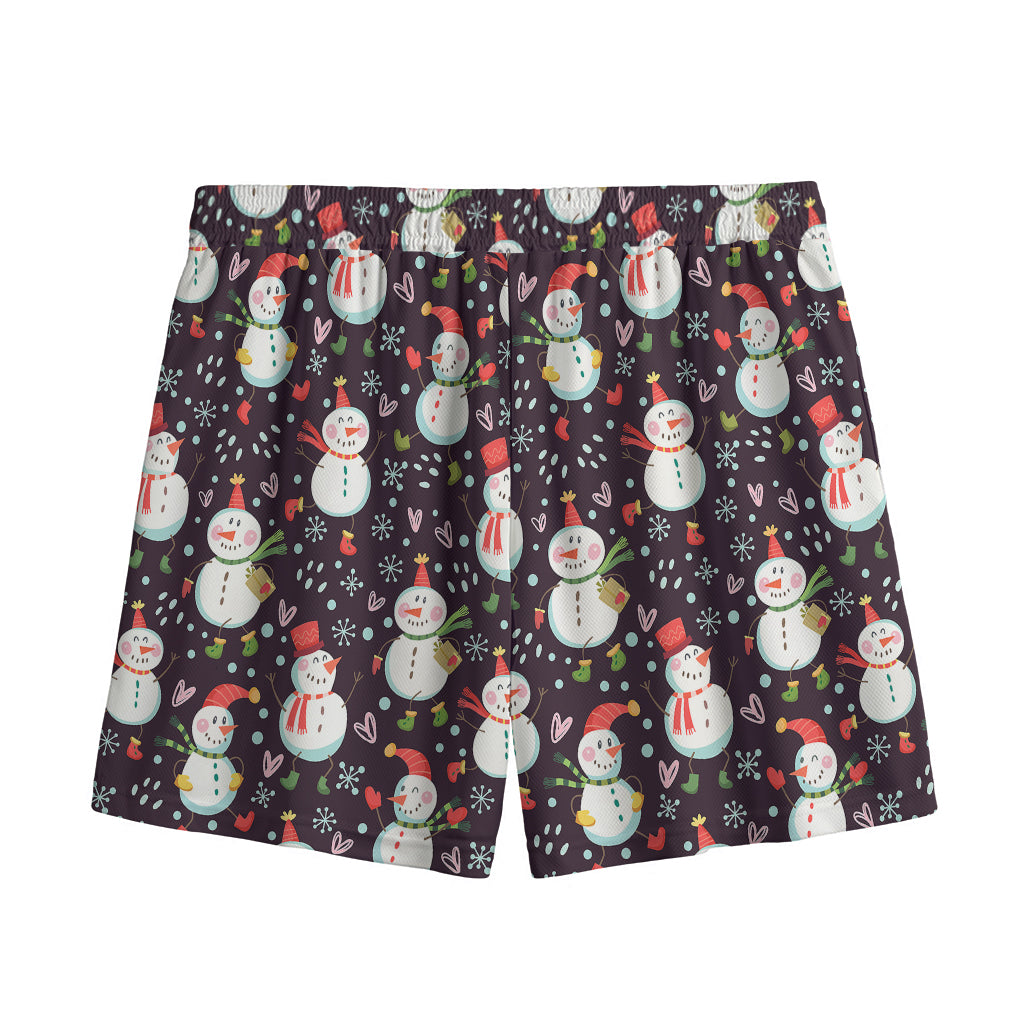Happy Snowman Pattern Print Mesh Shorts