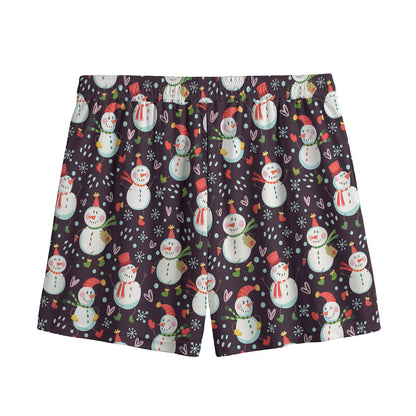 Happy Snowman Pattern Print Mesh Shorts