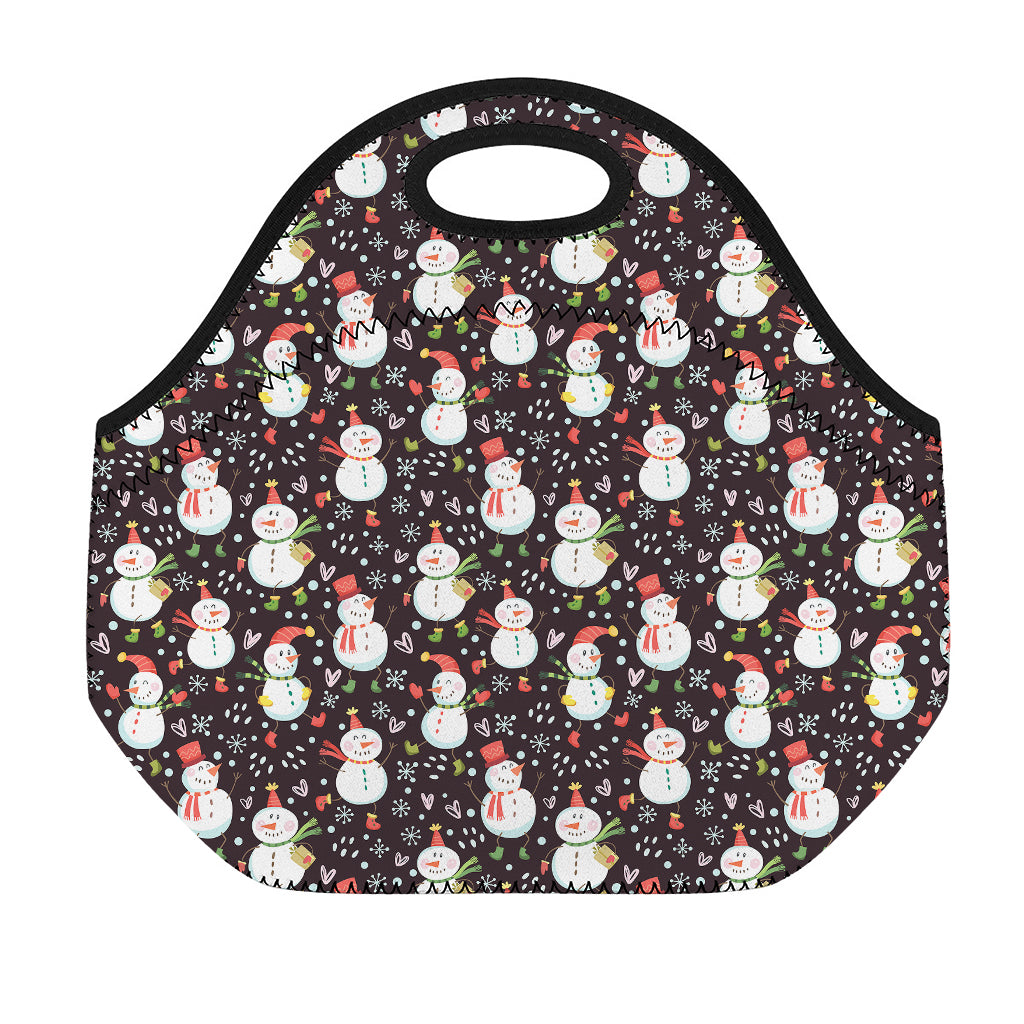 Happy Snowman Pattern Print Neoprene Lunch Bag