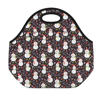 Happy Snowman Pattern Print Neoprene Lunch Bag