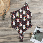 Happy Snowman Pattern Print One Shoulder Bodysuit