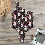 Happy Snowman Pattern Print One Shoulder Bodysuit
