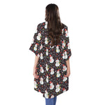 Happy Snowman Pattern Print Open Front Beach Cover Up