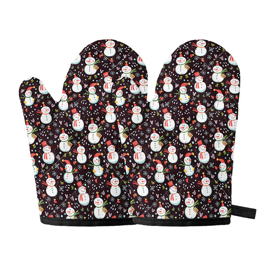 Happy Snowman Pattern Print Oven Mitts