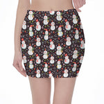 Happy Snowman Pattern Print Pencil Mini Skirt