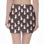Happy Snowman Pattern Print Pencil Mini Skirt