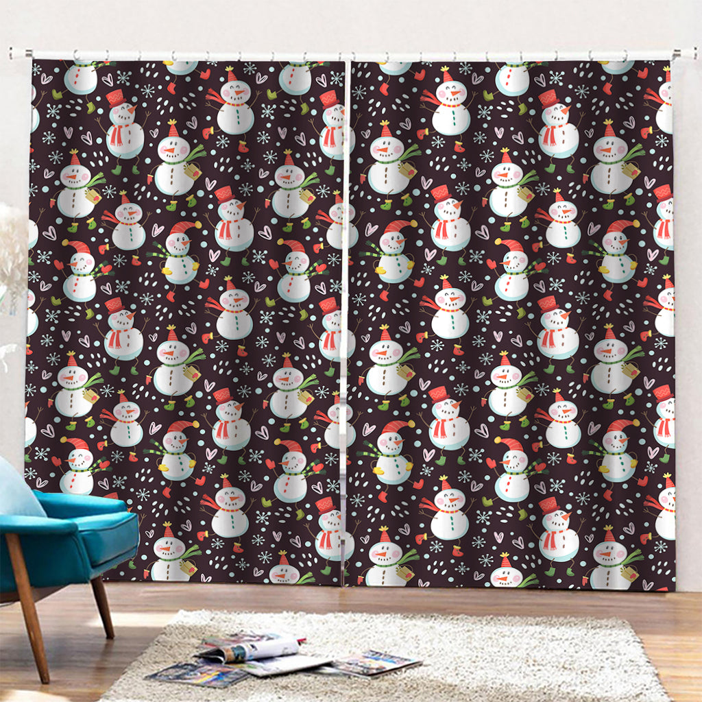 Happy Snowman Pattern Print Pencil Pleat Curtains