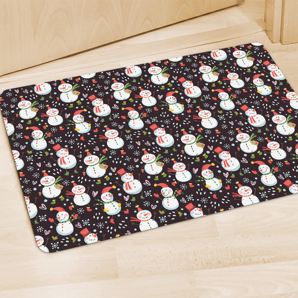 Happy Snowman Pattern Print Polyester Doormat