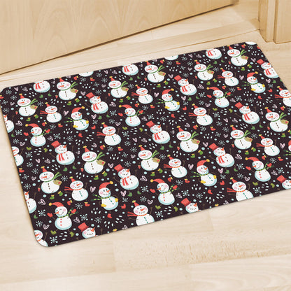 Happy Snowman Pattern Print Polyester Doormat