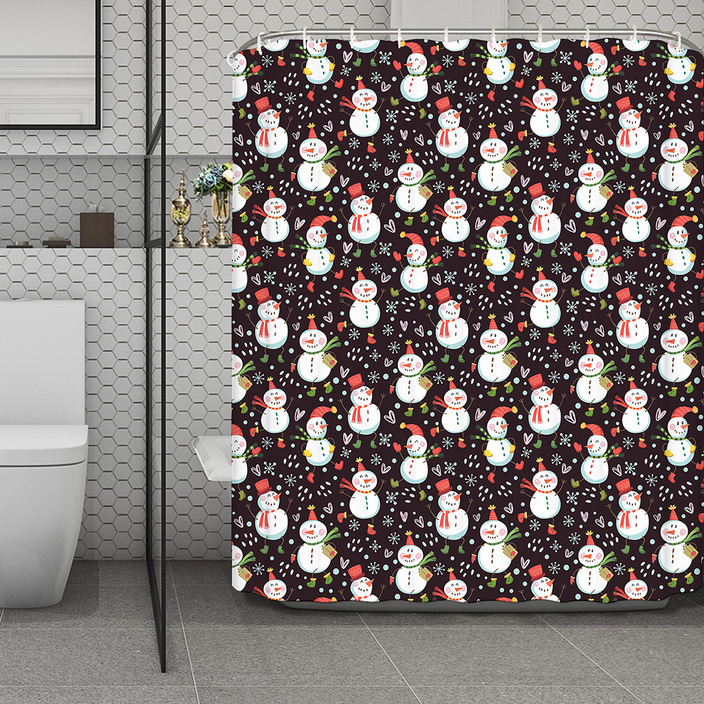 Happy Snowman Pattern Print Polyester Shower Curtain