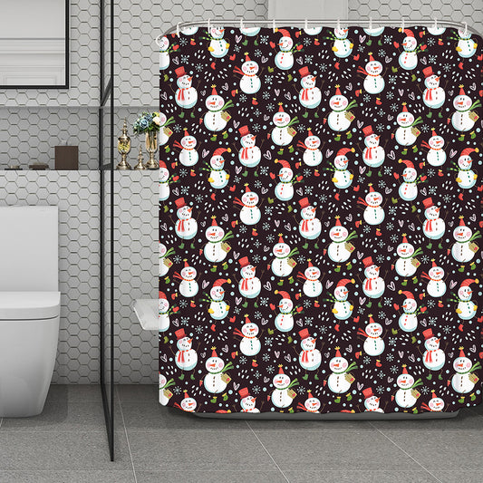 Happy Snowman Pattern Print Polyester Shower Curtain