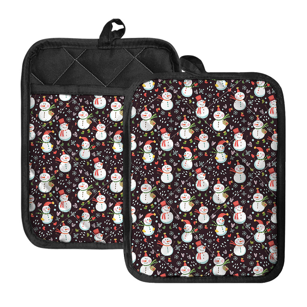 Happy Snowman Pattern Print Pot Holders With Pocket