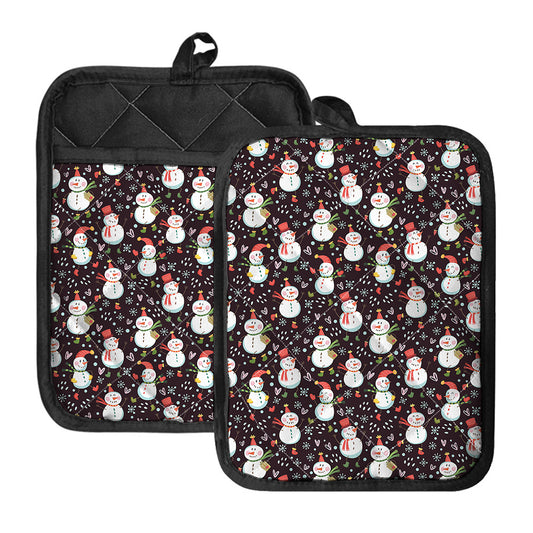 Happy Snowman Pattern Print Pot Holders With Pocket