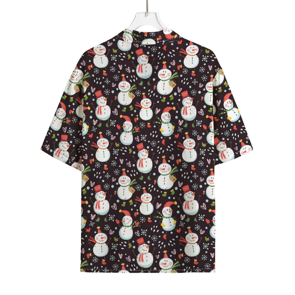 Happy Snowman Pattern Print Rayon Hawaiian Shirt