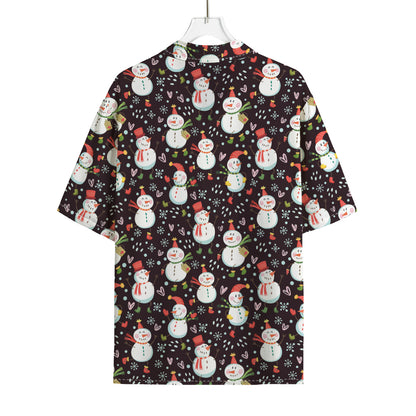 Happy Snowman Pattern Print Rayon Hawaiian Shirt